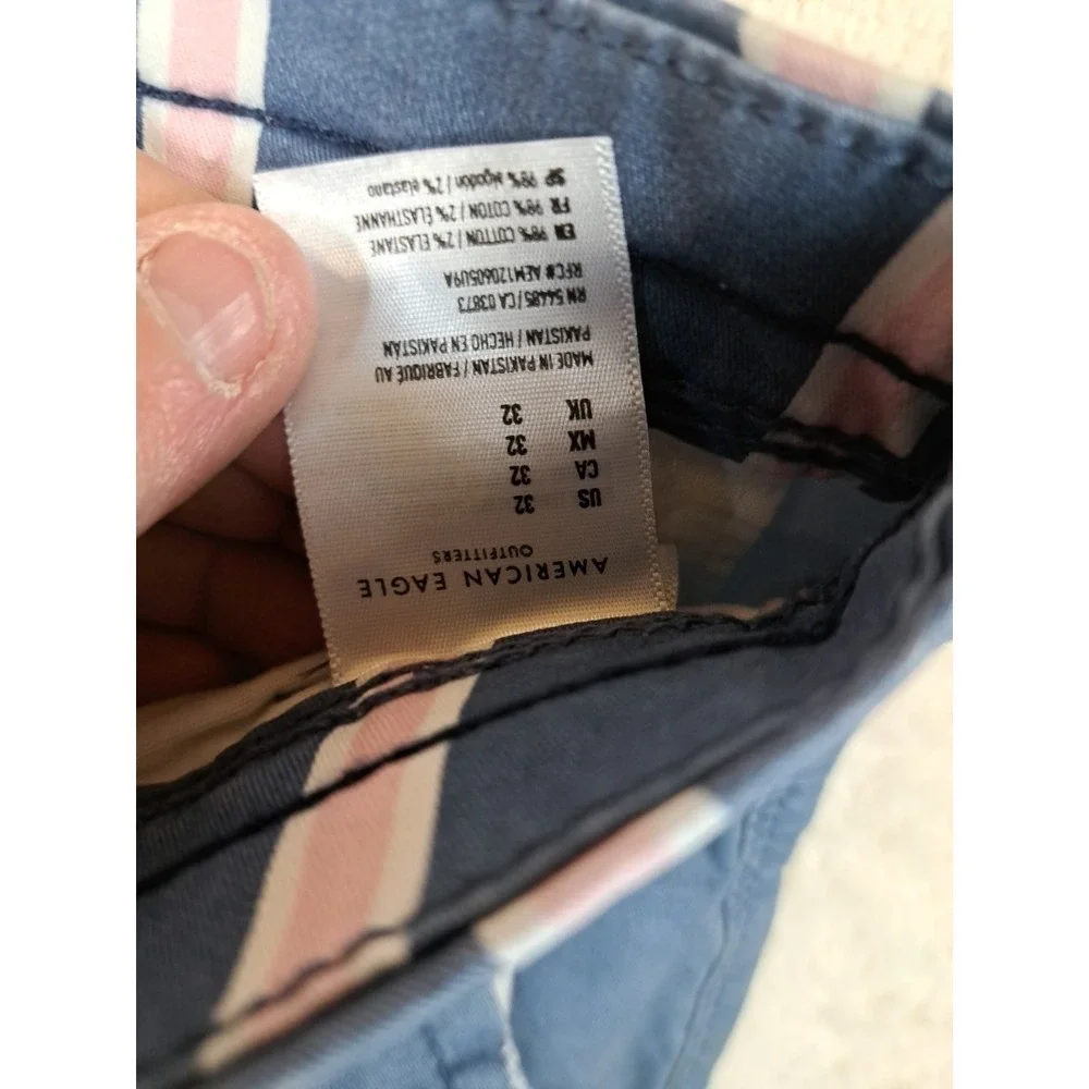 American Eagle Stripied Shorts Mens Size 32 Slim Fit Flat Front‎